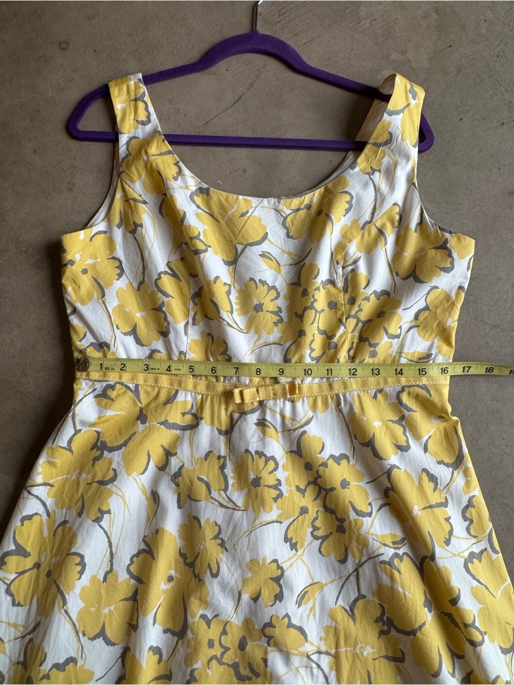 Isadora Collection Yellow Floral Fit-and-Flare Tank Sun Dress with Bow 12 - Picture 11 of 12